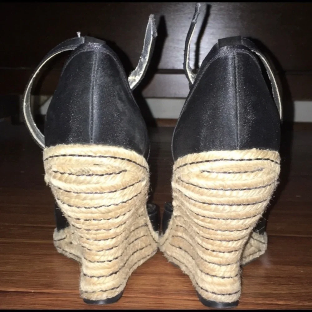 ❤️ BCBGirls Keg black satin espadrille wedges‎ ~ 7